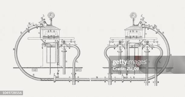 pneumatic tube system, wood engraving, published in 1885 - pneumatic tube stock illustrations