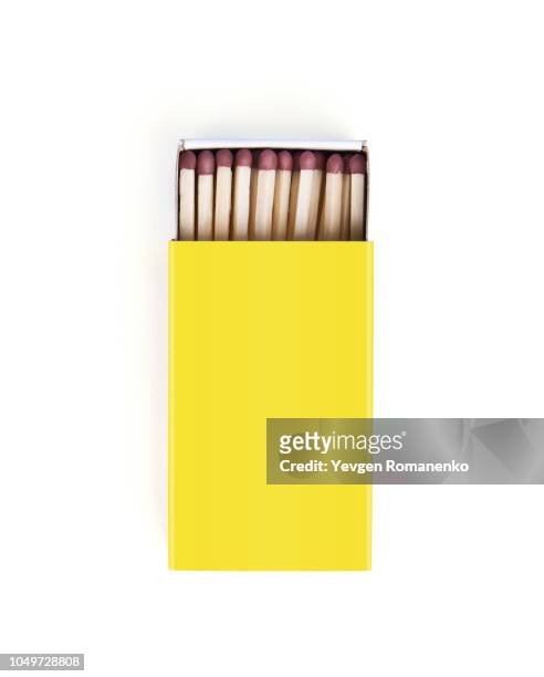 matches in yellow box isolated on white background - matchbox stock pictures, royalty-free photos & images