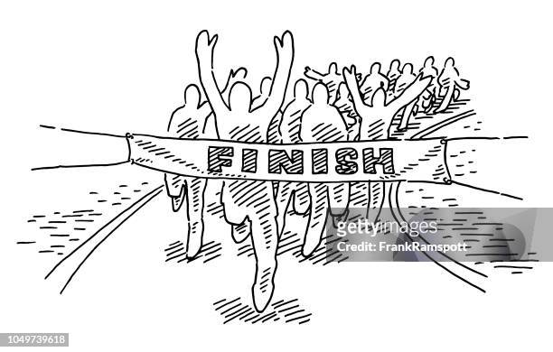 runners finish line drawing - finish line stock illustrations