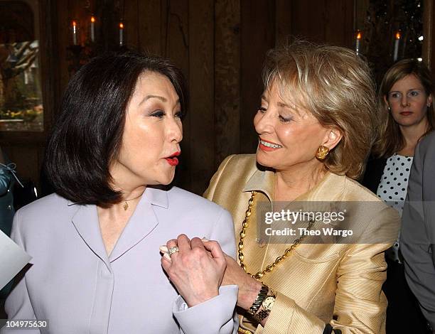 Connie Chung and Barbara Walters during American Women in Radio and Television book launch luncheon for "Making Waves: The 50 Greatest Women in Radio...