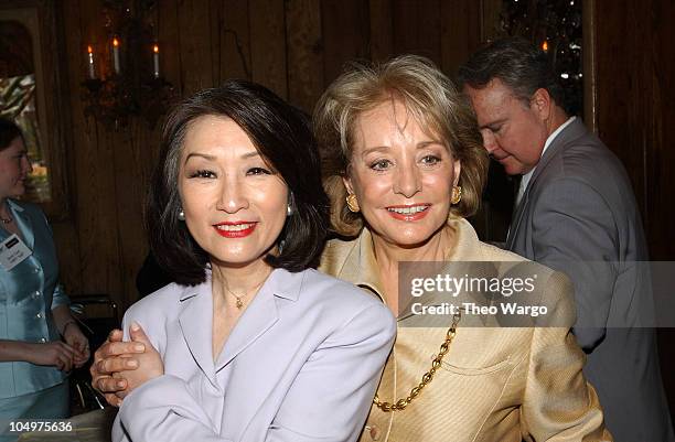 Connie Chung and Barbara Walters during American Women in Radio and Television book launch luncheon for "Making Waves: The 50 Greatest Women in Radio...