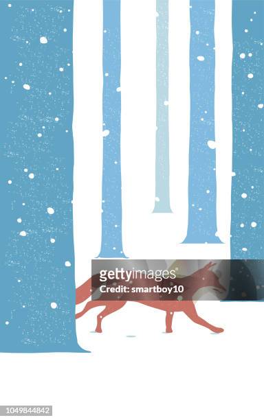winter landschaft szene mit fox - vuxen stock-grafiken, -clipart, -cartoons und -symbole