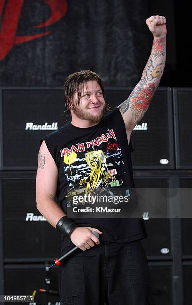 Dave Williams of Drowning Pool during Drowning Pool performs at OZZFEST 2002 at P.N.C. Bank Arts Center in Holmdel, New Jersey, United States.