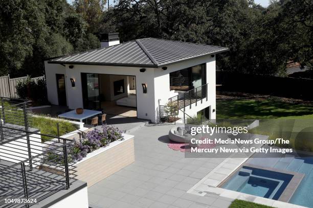 Cabaña sits next to a pool at a new $20 million 500 square foot mansion with 7 bedrooms and 8 bathrooms in Palo Alto, Calif., Thursday, Sept. 20,...