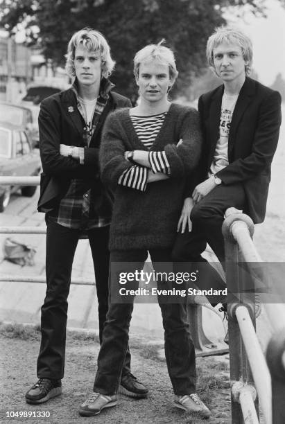 British rock band The Police, UK, 26th September 1979; they are Stewart Copeland, Sting, Andy Summers.