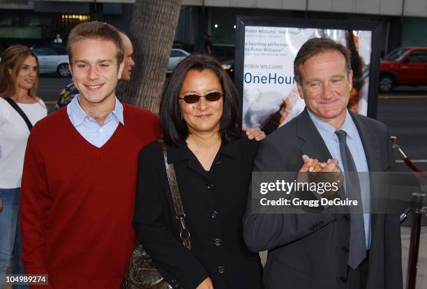 Robin Williams with son Zak & wife Marsha during "One Hour Photo" Premiere at Academy Theatre in Beverly Hills, California, United States.