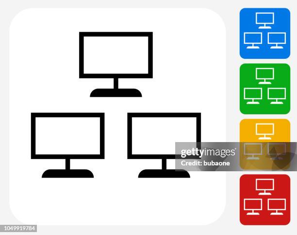 computer monitors network icon - multiple computer screens white background stock illustrations