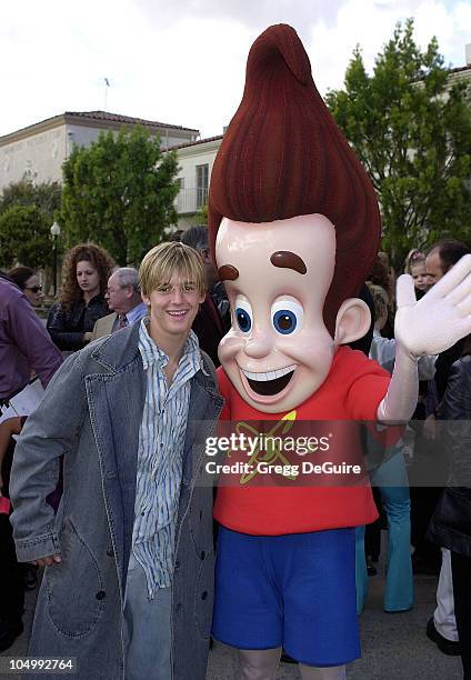 Aaron Carter and Jimmy Neutron during "Jimmy Neutron: Boy Genius" Los Angeles Premiere at Paramount Studios in Los Angeles, California, United States.
