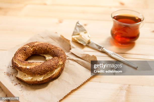 bagel and tea - turkish bagel stock pictures, royalty-free photos & images