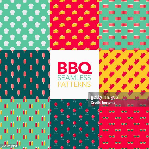 barbecue seamless pattern set - double hotdog stock illustrations