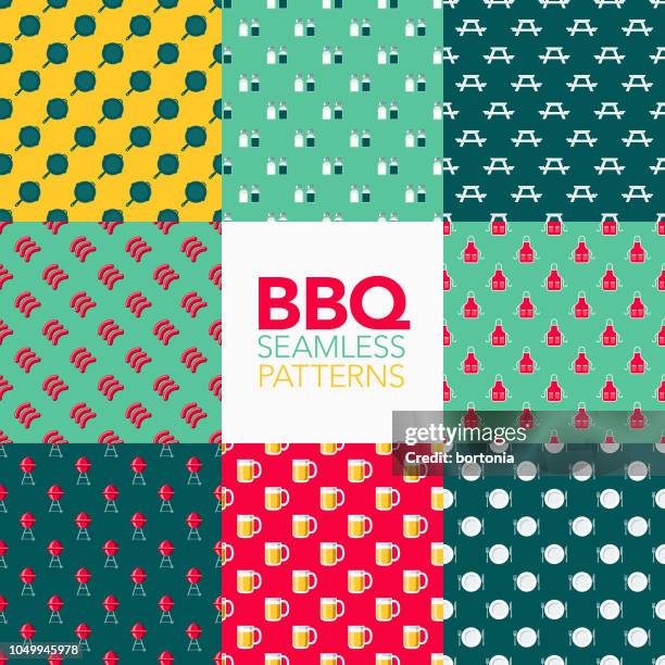 barbecue seamless pattern set - hamburger condiments stock illustrations