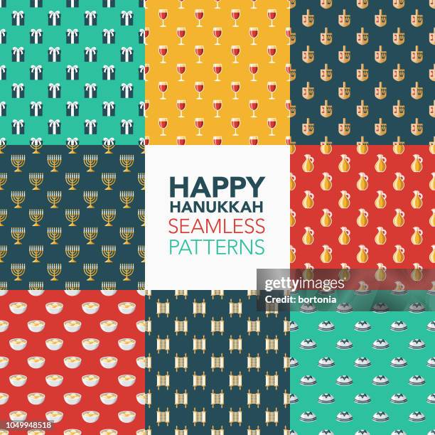 hanukkah seamless pattern set - matzo ball soup stock illustrations