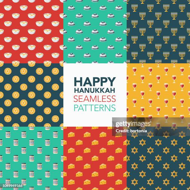 hanukkah seamless pattern set - matzo ball soup stock illustrations
