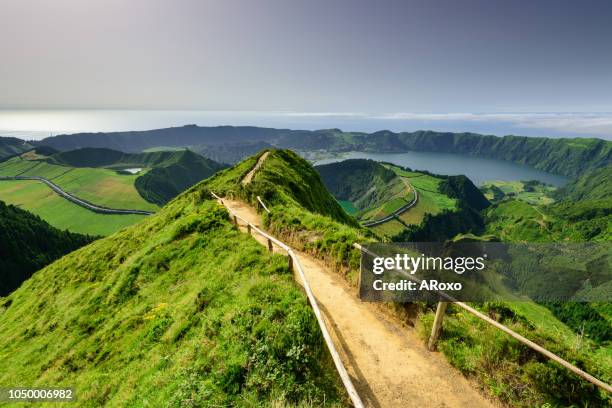 panoramic landscape from azores lagoons. - sao miguel stock-fotos und bilder