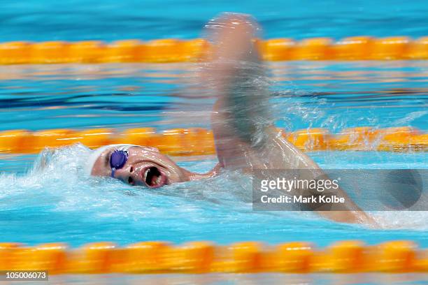 Mark Randall of South Africa competes in the Men's 1500m Freestyle heat 1 at Dr. S.P. Mukherjee Aquatics Complex during day five of the Delhi 2010...