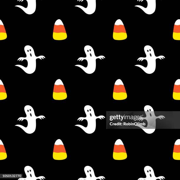 ghosts and candy corn seamless pattern - candy corn stock illustrations