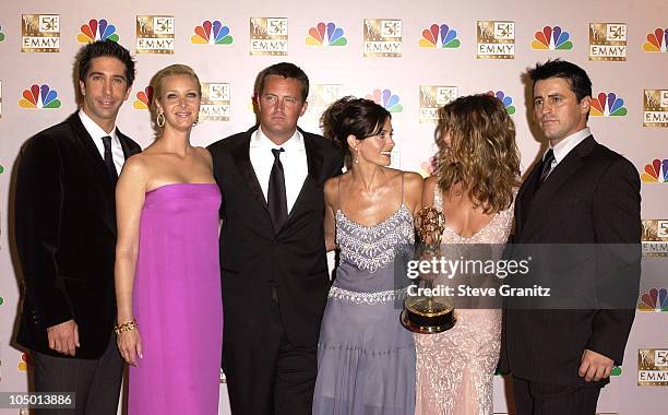 Cast members of "Friends" winner for Best Comedy Series at the 54th Annual Emmy Awards. L-R: David Schwimmer, Lisa Kudrow, Matthew Perry, Couteney...