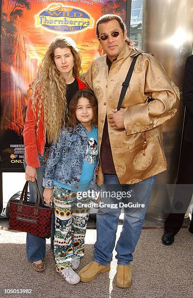 Steven Seagal, Arissa Wolf & daughter Savannah during "The Wild Thornberrys Movie" Premiere at Cinerama Dome in Hollywood, California, United States.