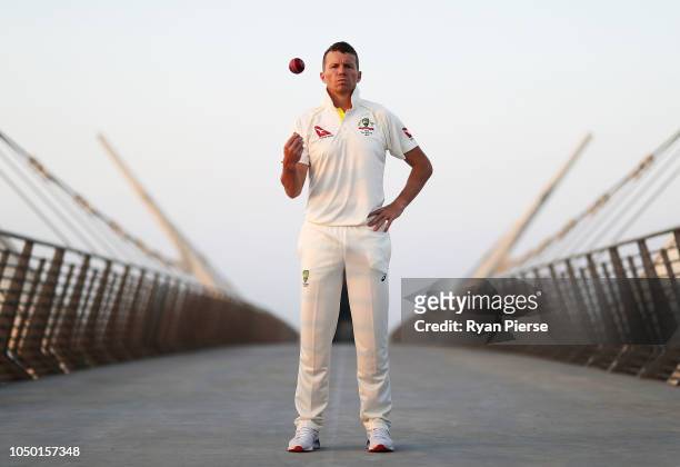Australian fast bowler Peter Siddle poses during a portrait session on October 03, 2018 in Dubai, United Arab Emirates.