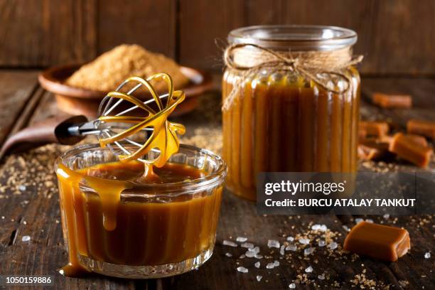 homemade salted caramel - caramelized stock pictures, royalty-free photos & images