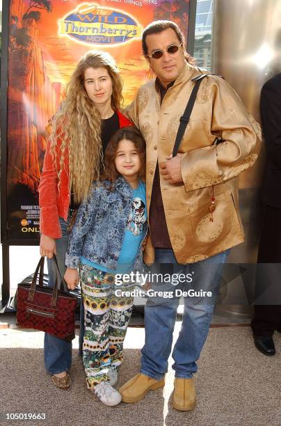 Steven Seagal, Arissa Wolf & daughter Savannah during "The Wild Thornberrys Movie" Premiere at Cinerama Dome in Hollywood, California, United States.