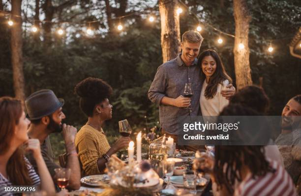 summer dinner party - dinner party stock pictures, royalty-free photos & images