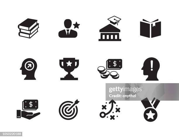 scholarship icon set - scholarship logo stock illustrations