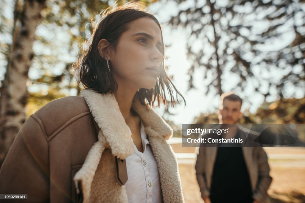 Relationship problems, autumn park