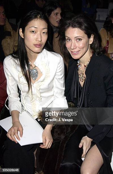 Jihae Kim and Angela Tassoni- Newley during Mercedes-Benz Fashion Week Fall 2003 Collections - Lloyd Klein - Front Row at Bryant Park in New York...