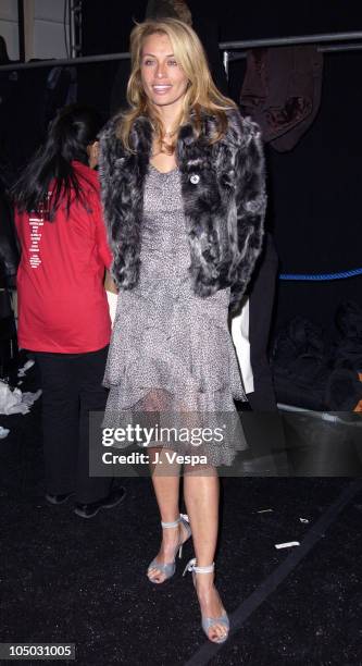 Frederique Van Der Wal wearing Luca Luca during Mercedes Benz Fashion Week Fall 2003 Collections - Luca Luca - Front Row at Bryant Park in New York...