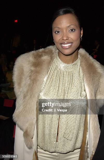 Aisha Tyler during Mercedes Benz Fashion Week Fall 2003 Collections - Luca Luca - Front Row at Bryant Park in New York City, New York, United States.