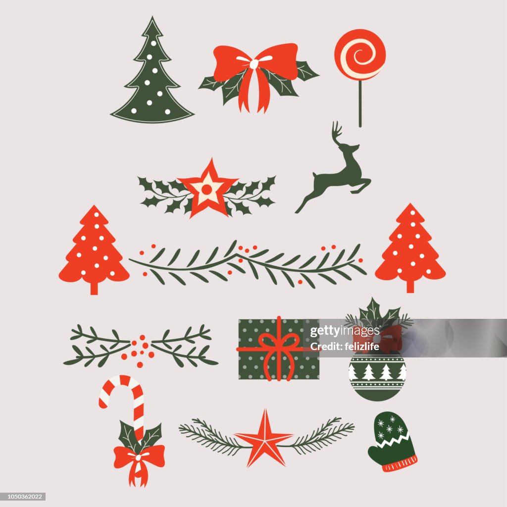 Christmas label and design elements for postcards