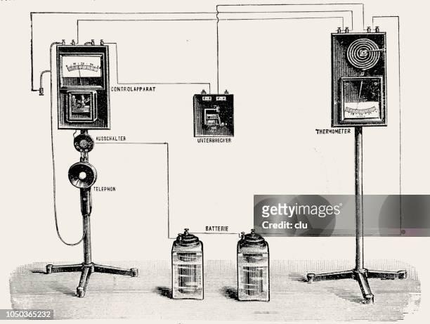 schematic of a telephone station - thomas edison stock illustrations