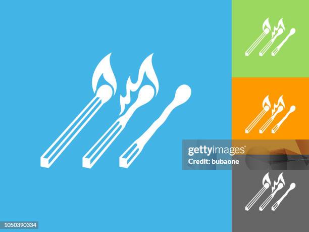 matches flat icon on blue background - match flame stock illustrations