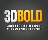 Modern 3d bold font vector