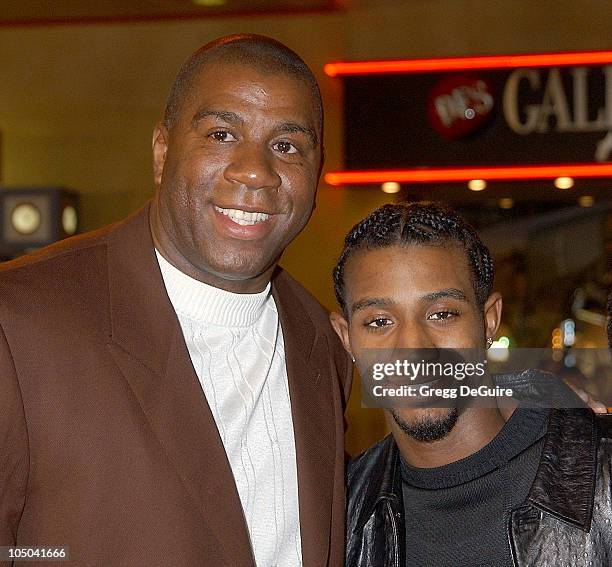 Earvin "Magic" Johnson and son Andre during "Biker Boyz" Premiere at Mann's Chinese Theatre in Hollywood, California, United States.