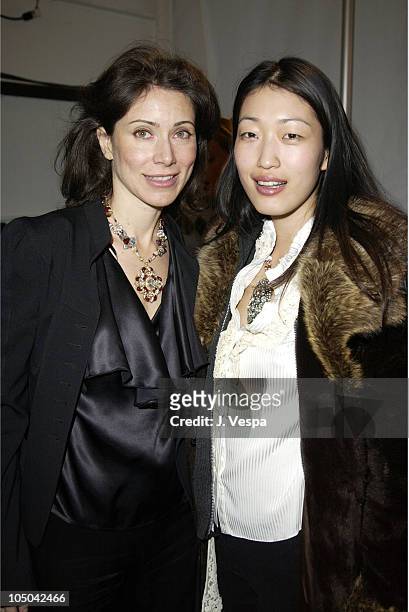 Angela Tassoni-Newley and Jihae Kim during Mercedes-Benz Fashion Week Fall 2003 Collections - Lloyd Klein - Backstage at Bryant Park in New York...