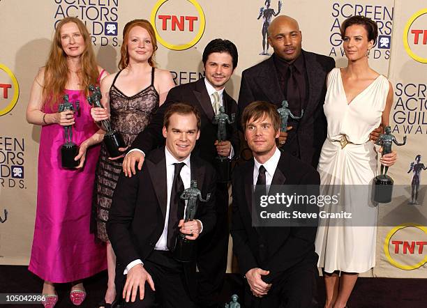 Frances Conroy, Lauren Ambrose, Freddy Rodriguez, Mathew St. Patrick, Rachel Griffiths, Michael C. Hall and Peter Krause, Winners of Outstanding...