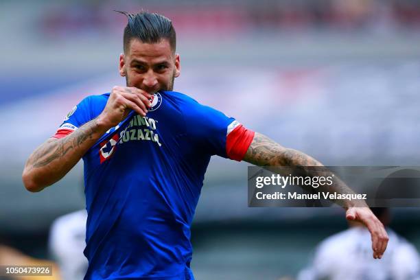 Edgar Mendez of Cruz Azul celebrates after scoring the second goal of his team during the 12th rond match between Cruz Azul and Monterrey as part of...