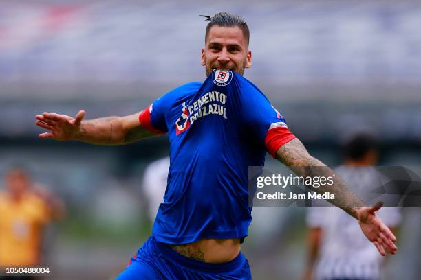 Edgar Mendez of Cruz Azul celebrates after the second goal of his team during the 12th round match between Cruz Azul and Monterrey as part of the...