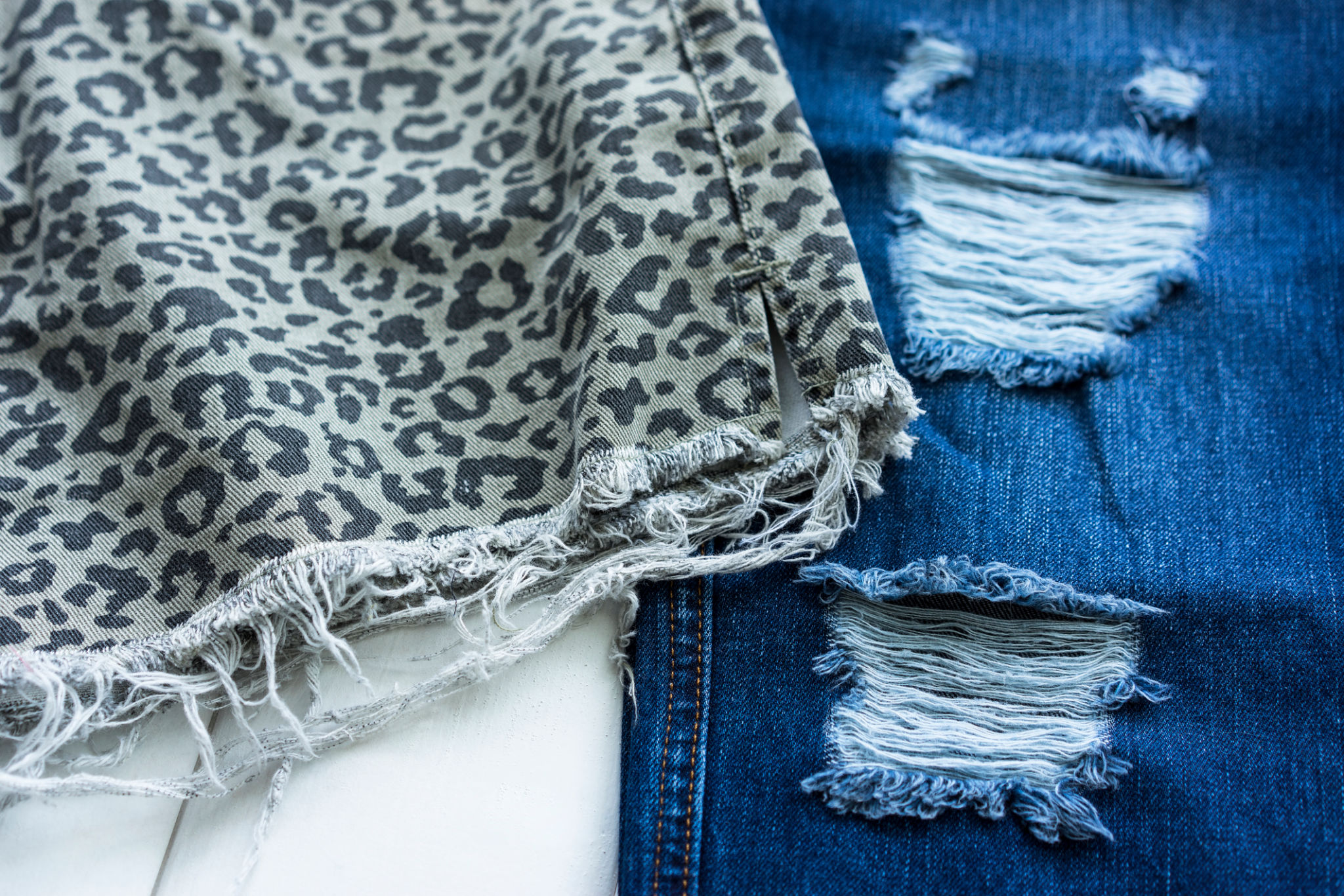 Distressed jeans and denim skirt Distressed jeans and denim skirt