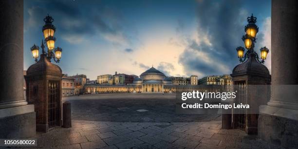 italy, naples, piazza del plebiscito at night - naples italy church stock pictures, royalty-free photos & images