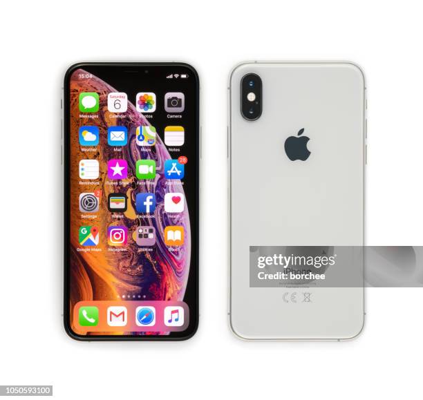 iphone xs zilver front and back - apple ios stockfoto's en -beelden