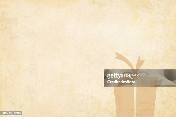 向量聖誕背景。米色復古紙與包裝的禮品盒在右邊的框架。盒子上有一條綁在船頭上的絲帶。 - top knot 幅插畫檔、美工圖案、卡通及圖標