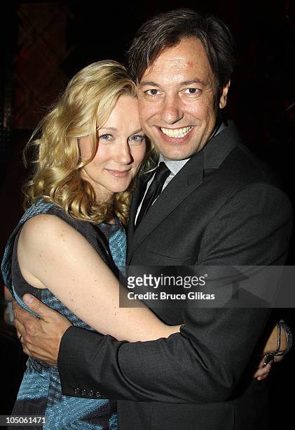 Laura Linney and husband Marc Schauer pose at the Opening Night after party for "Time Stands Still" at Pio Pio on October 7, 2010 in New York City.