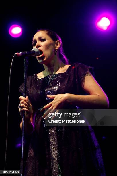 China Forbes of Pink Martini performs on stage on day one of the 2010 One Movement Music Festival on October 8, 2010 in Perth, Australia.