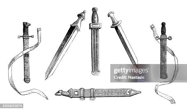 ilustraciones, imágenes clip art, dibujos animados e iconos de stock de espadas romanas - sword