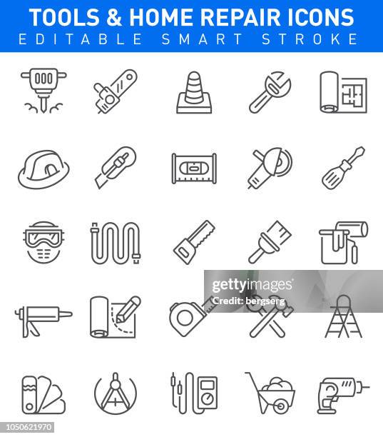 home repair icons. editable stroke - tape measure stock illustrations