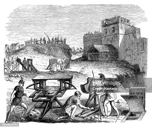 catapults of the ancient romans - catapult stock illustrations