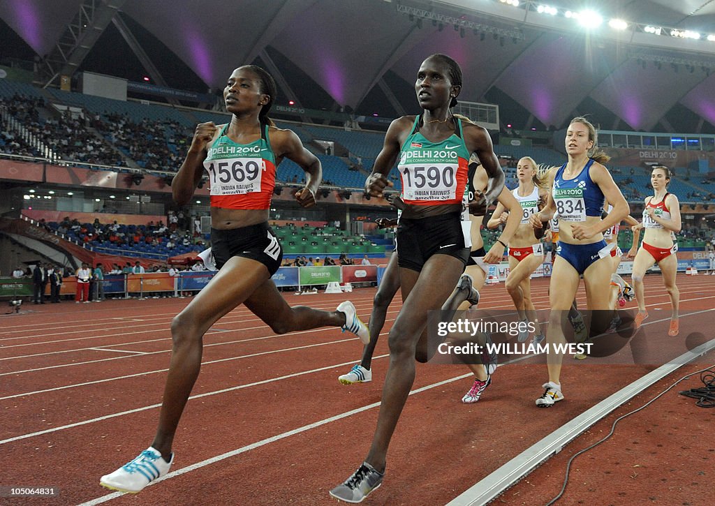 Kenya's Irene Jelagat (L) and Nancy Lang